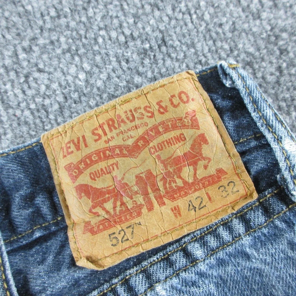 Levis 527 Jeans Mens 42x31 Blue Slim Bootcut Medium Wash Denim Distressed Pants